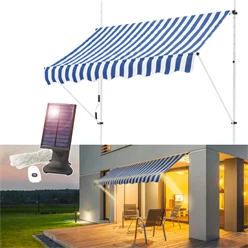ML-Design store à pinces bleu/blanc, 200×120 cm, avec chaîne de 7m pour lumière solaire LED