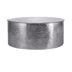 Table basse WOMO-DESIGN, Ø 76×32 cm, argent, en alliage d’aluminium martelé
