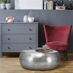 Table basse WOMO-DESIGN, Ø 80×30 cm, argent, en alliage d’aluminium martelé