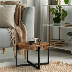 Table d’appoint Ø 50×32 cm noir/naturel en bois de sheesham WOMO-Design