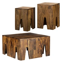 Set de 3 tables basses Nature en bois de sheesham massif WOMO-Design