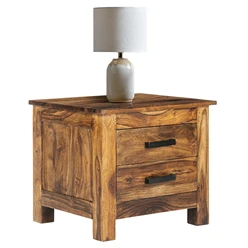 Table d’appoint avec deux tiroirs 45x40x40 cm Naturel en bois de sheesham WOMO-Design