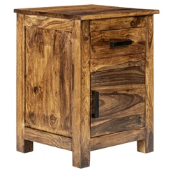 Table d’appoint avec tiroir et armoire 45x40x60 cm Naturel en bois de sheesham WOMO-Design