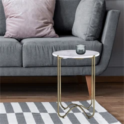 Table d’appoint WOMO-DESIGN or, Ø 40×50 cm, métal et marbre