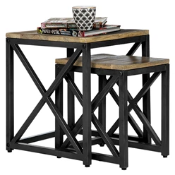 WOMO-DESIGN set de 2 tables d’appoint naturel/noir, 40×35 / 50×45 cm, en bois de manguier et métal
