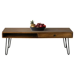 Table basse avec tiroir et compartiment ouvert 120x40x60 cm brun en bois tropical WOMO-Design