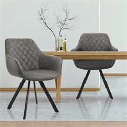 WOMO-DESIGN set of 2 dining chairs gris, avec dossier et accoudoirs, en velours avec pieds en métal