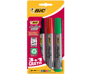 Lot de 4 marqueurs indélébiles multi-supports – BIC 2000 – Pointe Ogive