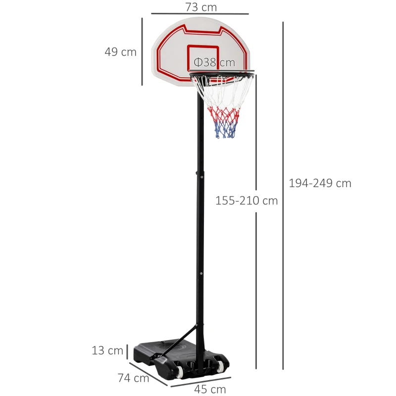 Homcom Panier de Basket-Ball sur Pied Blanc 75 x 45 x 210 cm