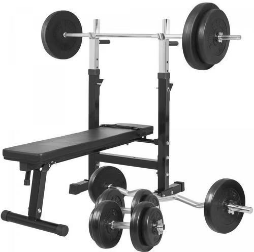 GORILLA SPORTS GS006 et set haltères disques barres 97,5KG -Banc de musculation