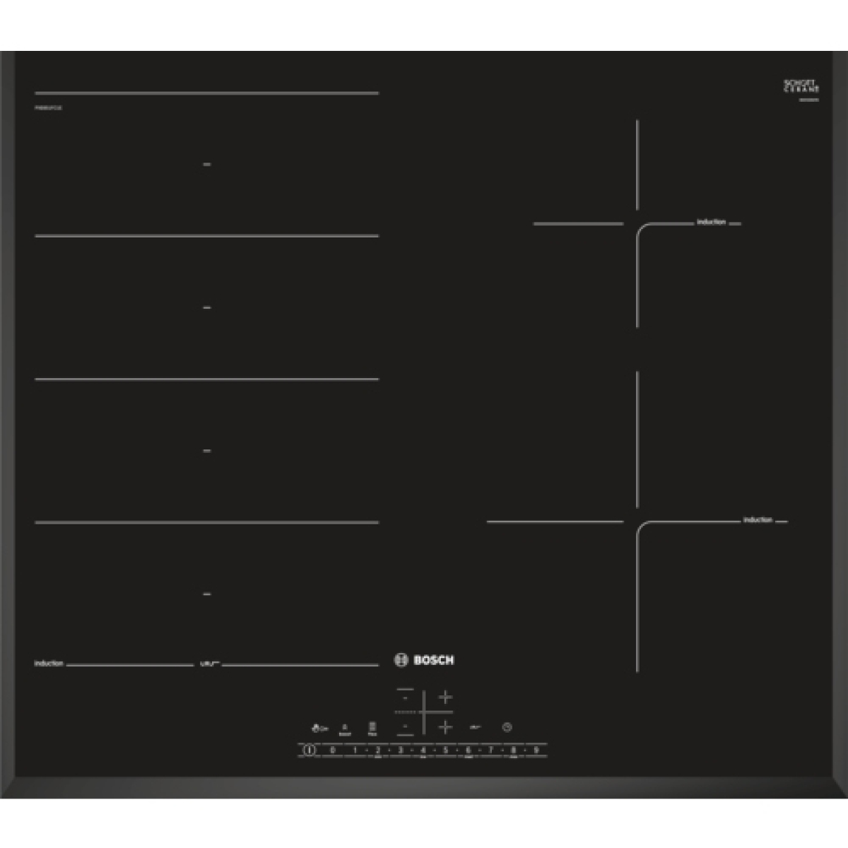 Bosch Serie 6 PXE651FC1E plaque Noir Intégré (placement) Plaque avec zone à induction 4 zone(s)