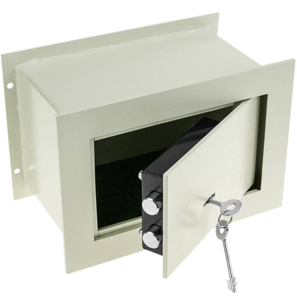 Coffre-fort mural de sécurité en retrait en acier à clé 26x15x18cm beige