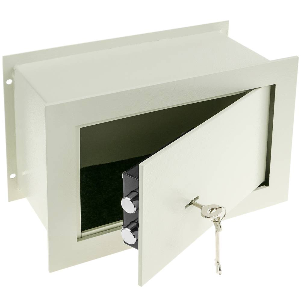 Coffre-fort mural de sécurité en retrait en acier à clé 31x15x21cm beige