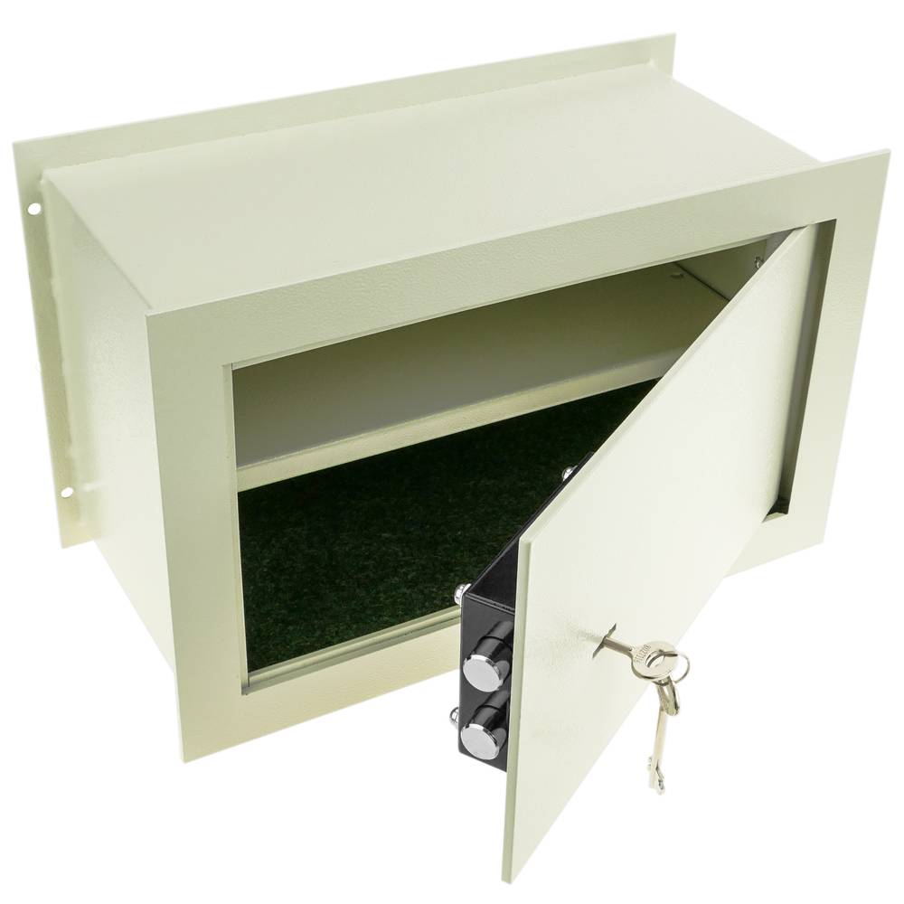 Coffre-fort mural de sécurité en retrait en acier à clé 40x20x25cm beige