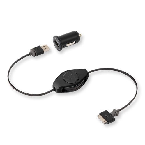 Câble USB – Apple Dock avec enrouleur Retrak avec adaptateur 12V – 1m