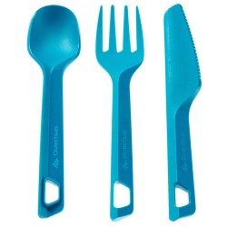 SET 3 COUVERTS (COUTEAU, FOURCHETTE, CUILLÈRE) CAMP DU RANDONNEUR PLASTIQUE BLEU