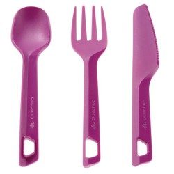 SET 3 COUVERTS (COUTEAU, FOURCHETTE, CUILLÈRE) CAMP RANDONNEUR PLASTIQUE VIOLET