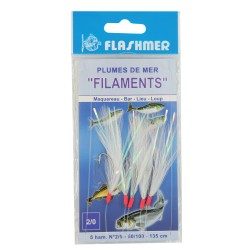 TRAIN DE PLUMES PÊCHE EN MER FILAMENTS 5 HAMEÇONS 2/0 BLANC FLASHMER