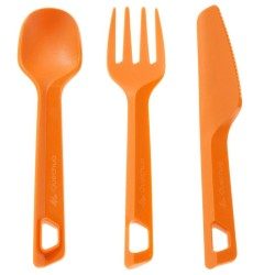 SET 3 COUVERTS (COUTEAU, FOURCHETTE, CUILLÈRE) CAMP RANDONNEUR PLASTIQUE ORANGE