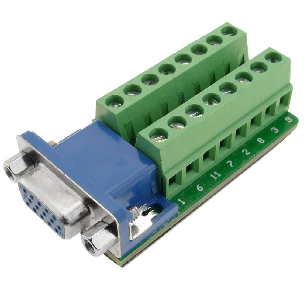 Adaptateur de connexion VGA HD15-femelle au bornier à 16 broches