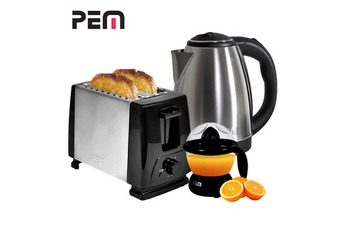 PEM PETIT DÉJEUNER – GRILLE-PAIN 2 FENTES + BOUILLOIRE INOX + PRESSE AGRUMES 0,7L – PEM