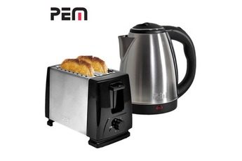 PEM PETIT DÉJEUNER – GRILLE-PAIN 2 FENTES ALU-BROSSÉ + BOUILLOIRE EN INOX 1,8L – PEM