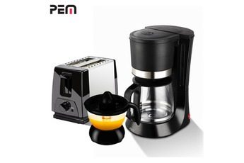 PEM SET PETIT DÉJEUNER – GRILLE-PAIN 2 FENTES + CAFETIÈRE 1.2L + PRESSE AGRUME PEM KT-203