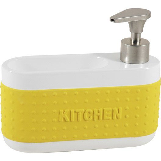 Distributeur de savon céramique avec porte-éponge jaune anis n°4
