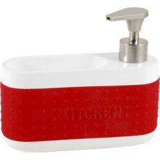 Distributeur de savon céramique avec porte-éponge rouge-rouge n°3