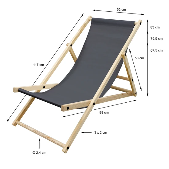 Chaise longue pliante en bois 3 positions de couchage jusqu’à 120 kg anthracite