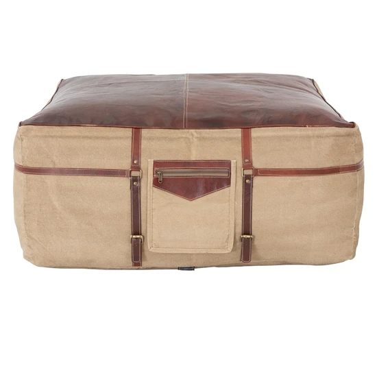 Pouf XXL 90x40x90 cm brun/beige en cuir avec rembourrage en coton WOMO-Design