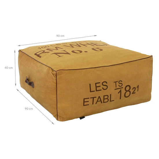 Pouf XXL 90x40x90 cm ocre en lin avec rembourrage en coton WOMO-Design