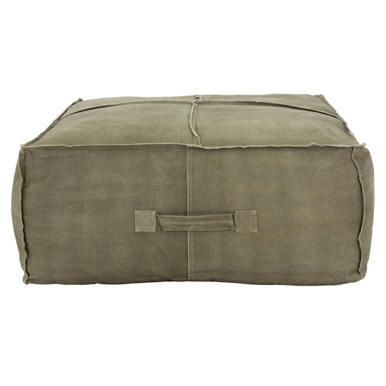 Pouf XXL 90x40x90 cm vert olive en lin avec remplissage en coton WOMO-Design