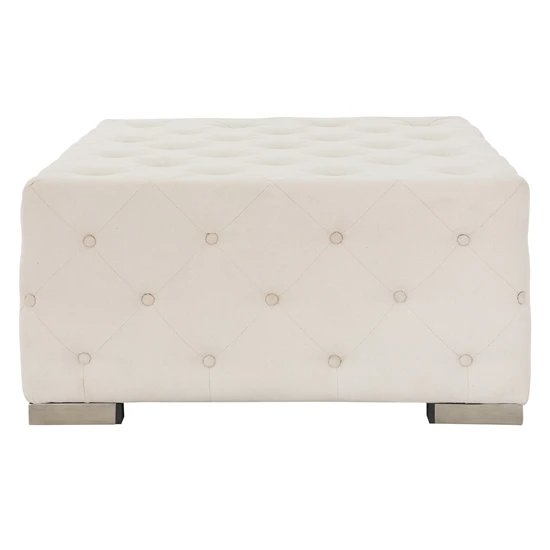 Pouf XXL 90x45x90 cm Crème en lin avec pieds en métal WOMO-Design