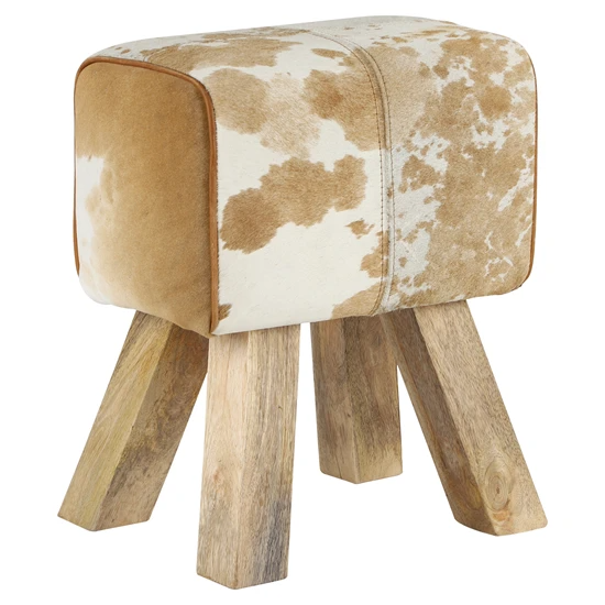 Tabouret 36x47x30 cm cuir de chèvre brun/blanc et bois de manguier WOMO-Design