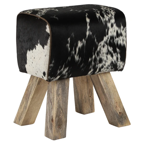 Tabouret 36x47x30 cm noir/blanc bois de manguier et cuir de buffle WOMO-Design