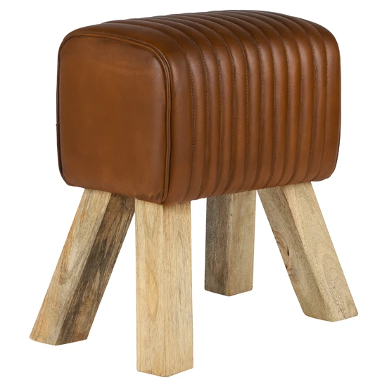 Tabouret 43x48x30 cm bois de manguier brun et cuir de buffle WOMO-Design