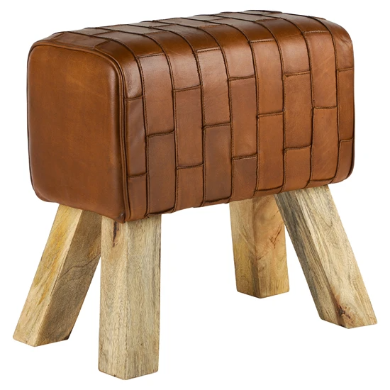 Tabouret 48x48x30 cm bois de manguier brun et cuir de buffle WOMO-Design