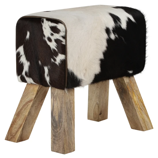 Tabouret 50x47x30 cm noir/blanc bois de manguier et cuir de buffle WOMO-Design