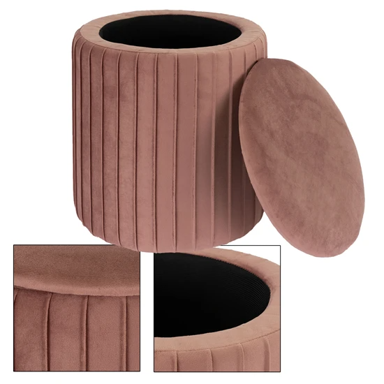 Tabouret avec rangement Ø 34×37 cm tissu velours rose