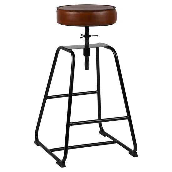 Tabouret de bar Ø 32×70-89 cm métal brun/noir et cuir de buffle WOMO-Design