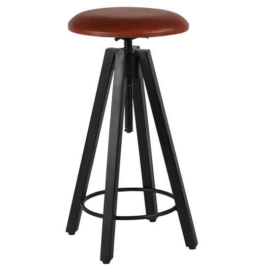 Tabouret de bar Ø 34×60-82 cm métal brun/noir et cuir de buffle WOMO-Design