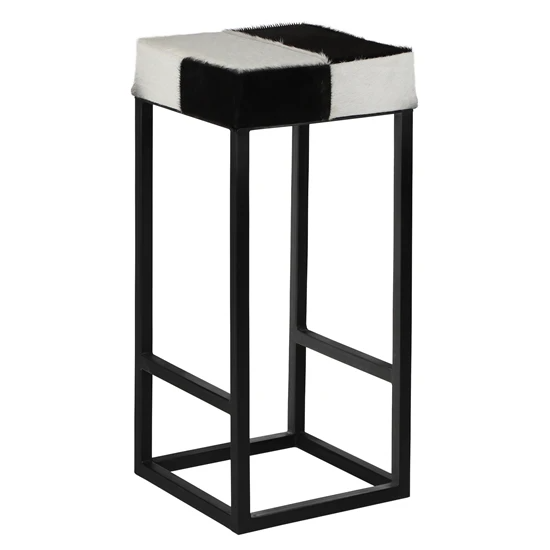 Tabouret de bar Ø 35×75 cm métal blanc/noir et fourrure de buffle WOMO design