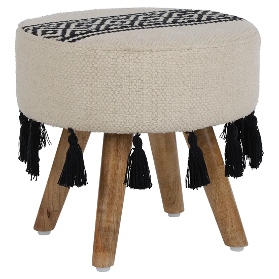 Tabouret WOMO-DESIGN blanc/noir, 38×36 cm, en tissu et pieds en bois.