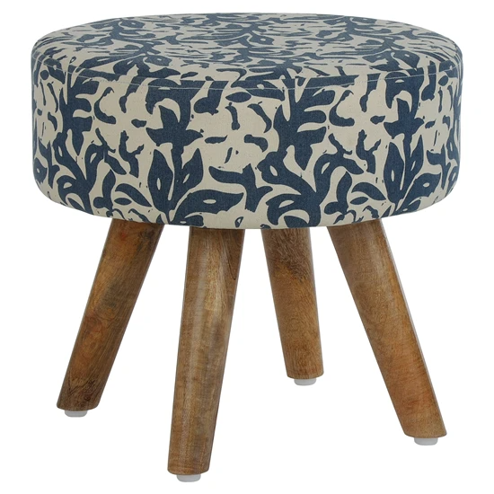 Tabouret WOMO-DESIGN bleu/beige, 38×36 cm, en tissu et pieds en bois