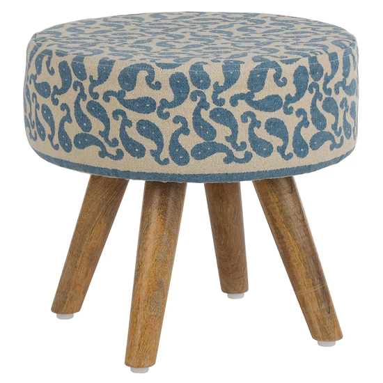 Tabouret WOMO-DESIGN bleu/beige, 38×36 cm, en tissu et pieds en bois