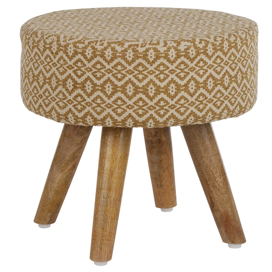 Tabouret WOMO-DESIGN or/blanc, 38×36 cm, composé d’une housse en tissu et de pieds en bois