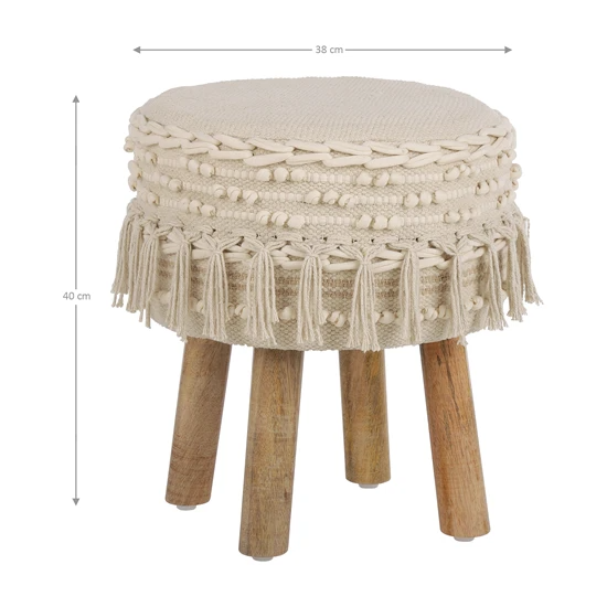 WOMO-DESIGN Tabouret blanc, 38×40 cm, en tissu et pieds en bois