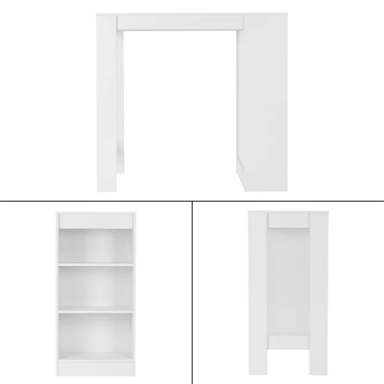 ML-Design table de bar blanche, 110x50x103 cm, avec 3 étagères, en aggloméré