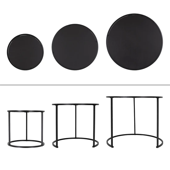 Set de 3 tables d’appoint noires en MDF aggloméré et métal ML-Design